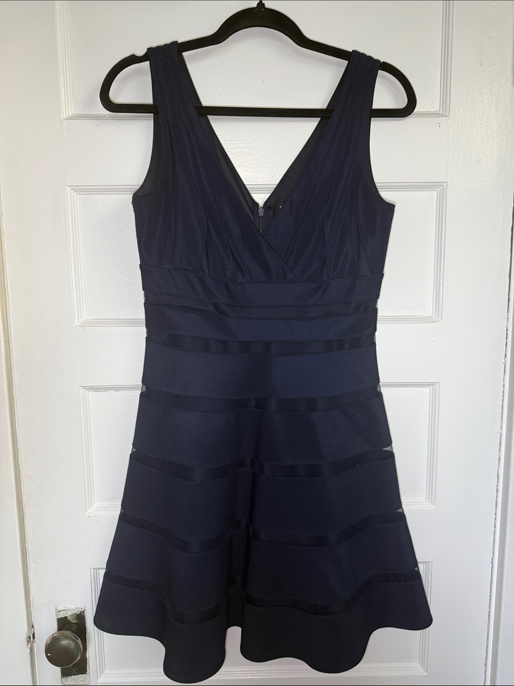 White House Black Market Navy V-Neck Midi Fit-and-Flare Dress